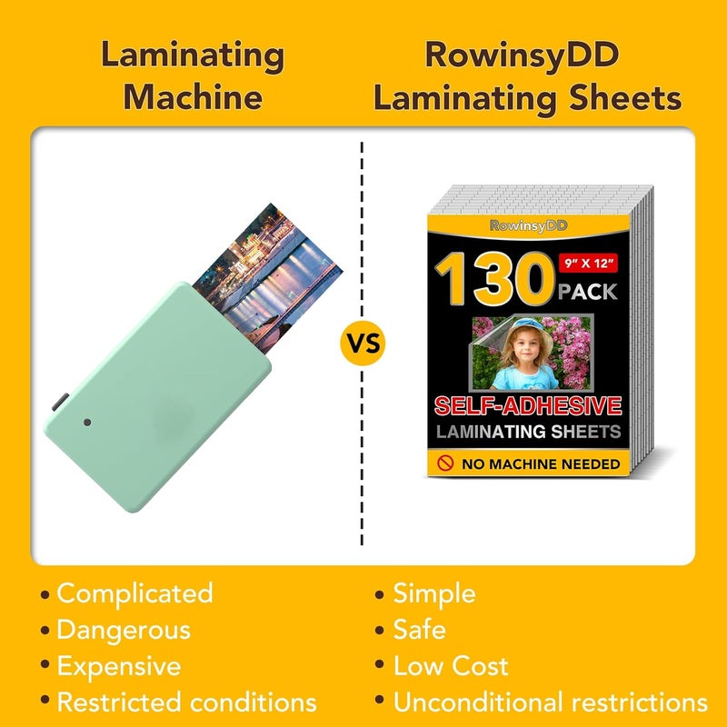 RowinsyDD 130 PCS Self-Adhesive Laminating Sheets, 9 x 12 Inches Clear Laminating Sheets No Machine Needed Self Sealing Laminate Sheets - Image 4